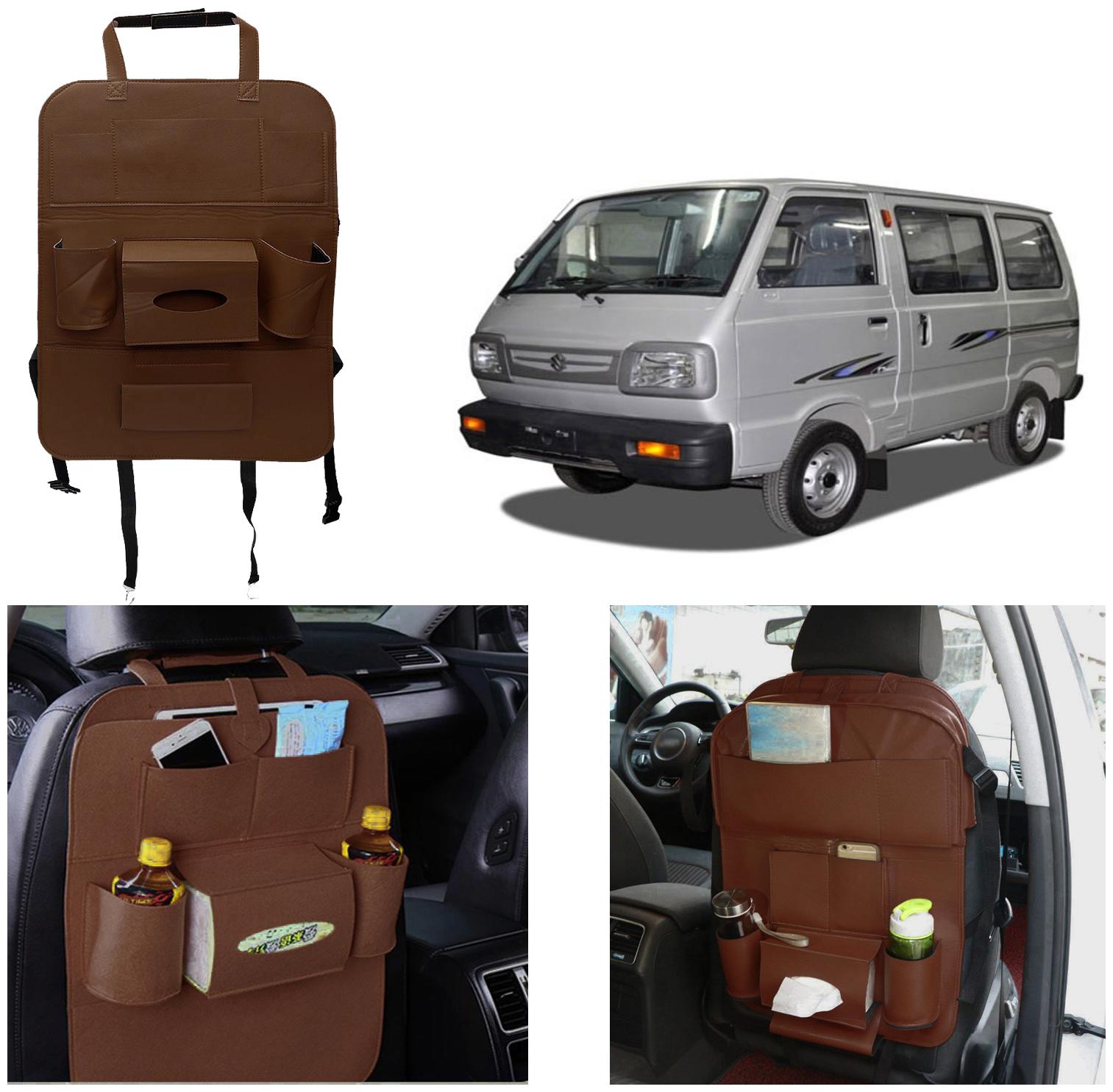 

Oshotto Car Backseat Storage Organizer Phone Holder Multi-Pocket for Bottles Tissue Boxes Kids Toy Storage and Great Travel Accessory Compatible with Maruti Suzuki Omni (Brown)