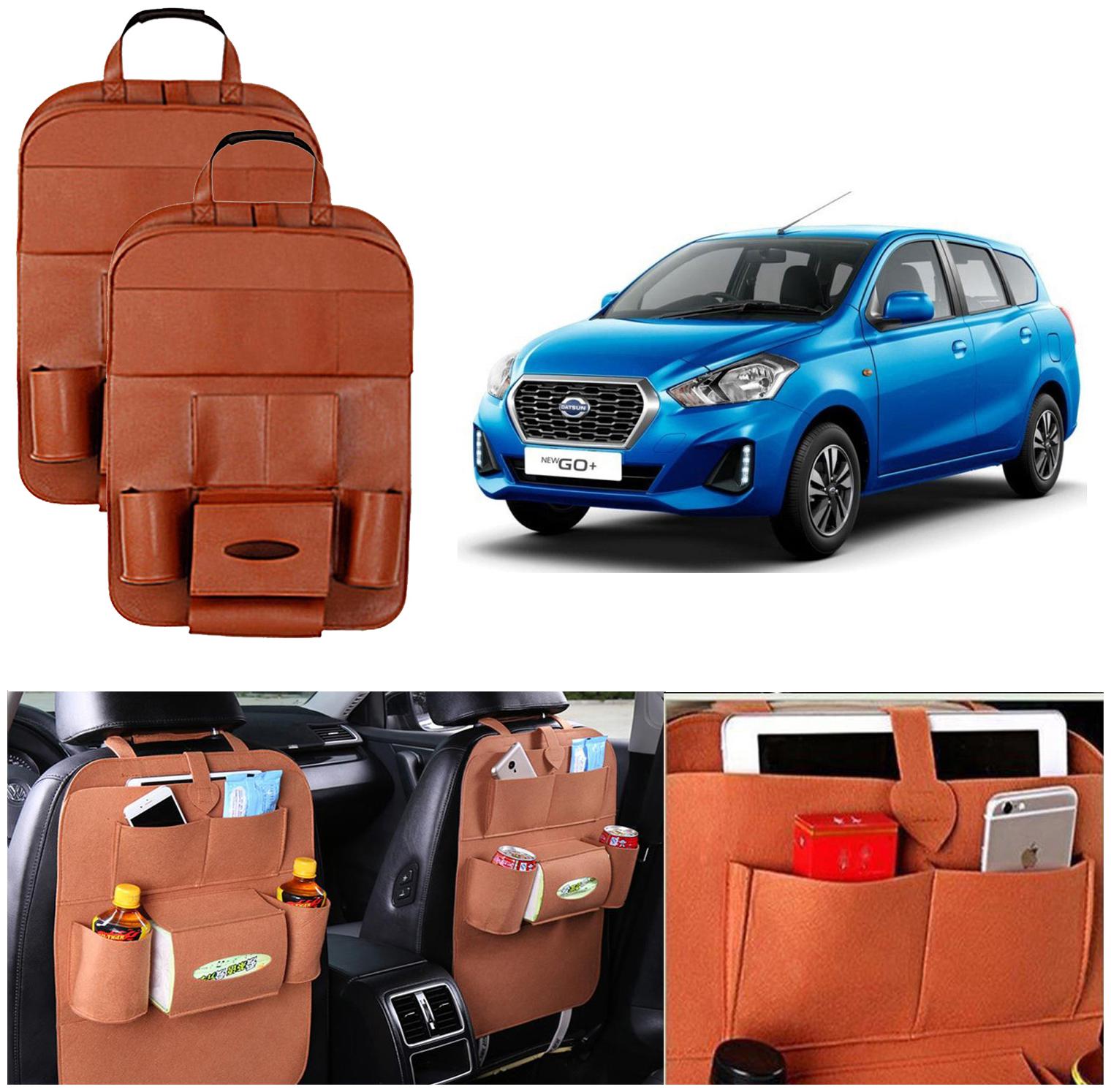 

Oshotto Car Backseat Storage Organizer Multi-Pocket for Bottles Tissue Boxes Kids Toy Storage and Great Travel Accessory Compatible with Datsun Go Plus (Set of 2) - Tan