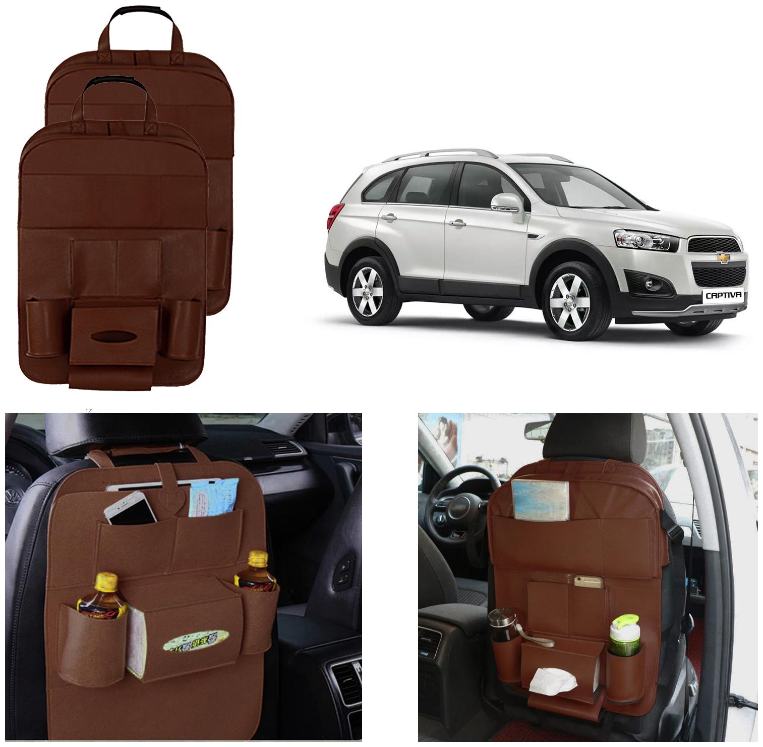 

Oshotto Car Backseat Storage Organizer Phone Holder Multi-Pocket for Bottles Tissue Boxes Kids Toy Storage and Great Travel Accessory Compatible with Chevrolet Captiva (Set of 2) - Brown