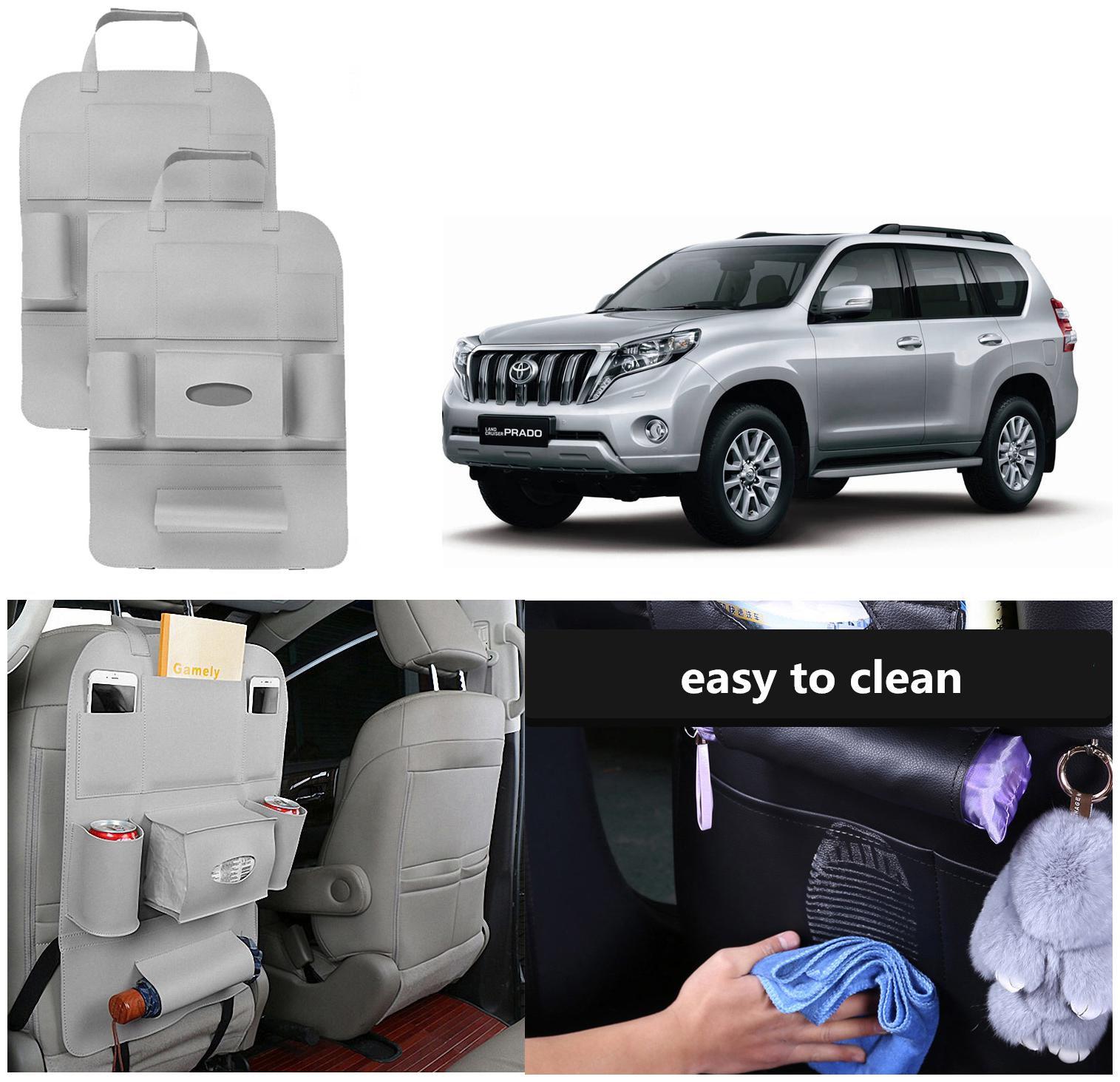 

Oshotto Car Backseat Storage Organizer Phone Holder MultiPocket for Bottles Tissue Boxes Kids Toy Storage and Great Travel Accessory Compatible with Toyota Land Cruiser Prado (Set of 2) Grey