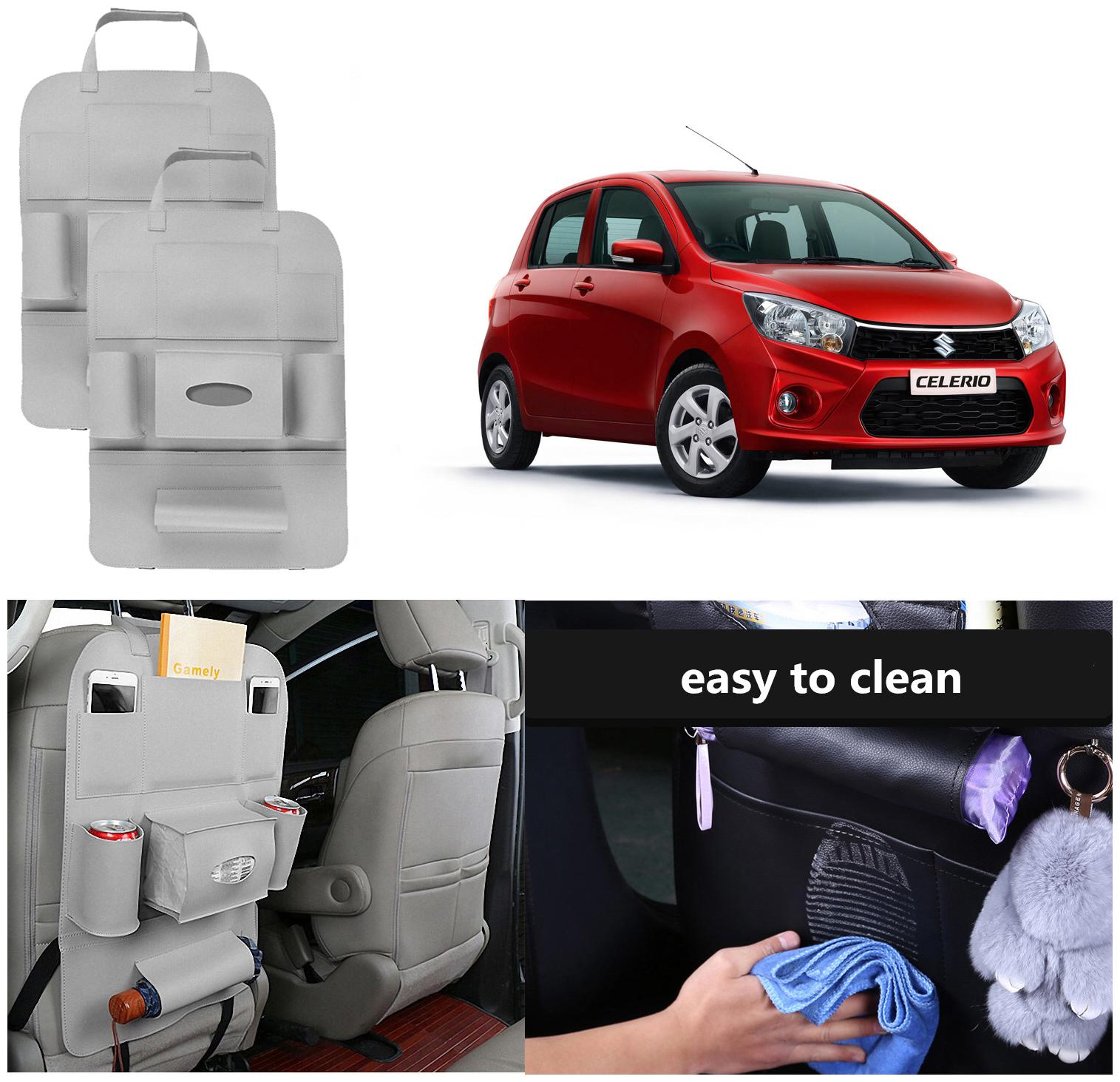 

Oshotto Car Backseat Storage Organizer MultiPocket for Bottles Tissue Boxes Kids Toy Storage and Great Travel Accessory Compatible with Maruti Suzuki Celerio Celerio X (Set of 2) Grey