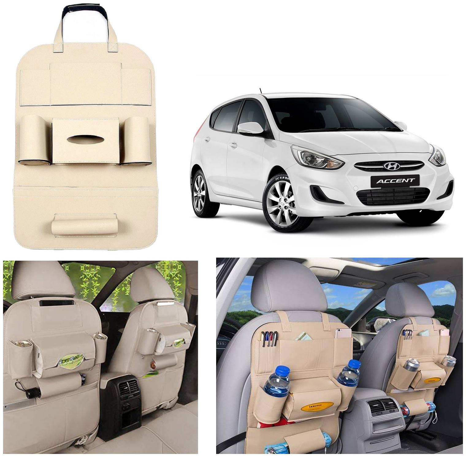 

Oshotto Car Backseat Storage Organizer Phone Holder Multi-Pocket for Bottles Tissue Boxes Kids Toy Storage and Great Travel Accessory Compatible with Hyundai Accent (Beige)