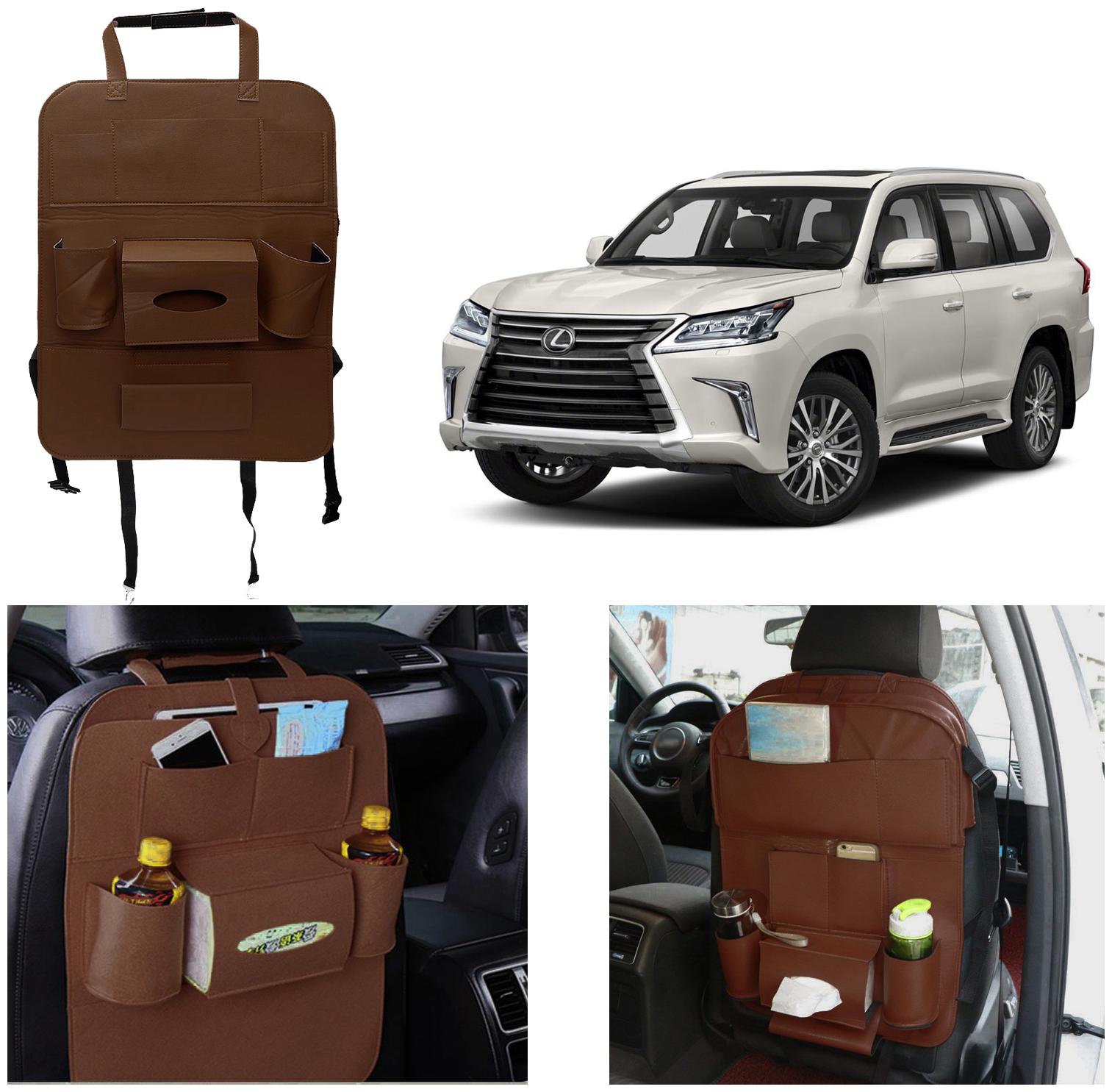

Oshotto Car Backseat Storage Organizer Phone Holder Multi-Pocket for Bottles Tissue Boxes Kids Toy Storage and Great Travel Accessory Compatible with Lexus LX 570 (Brown)
