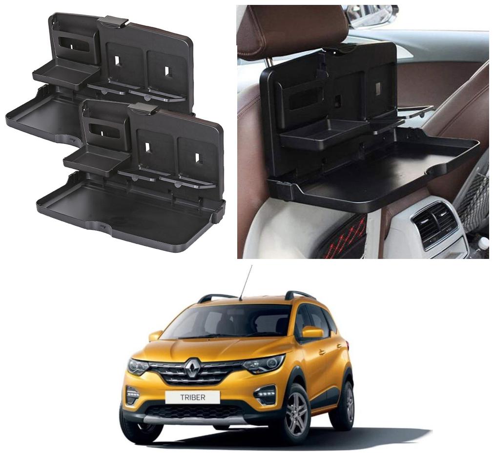 

Oshotto Car Backseat Food Travel Dining Meal Snaks Tray Cup Holder Compatible with Renault Triber (Black) - Set of 2