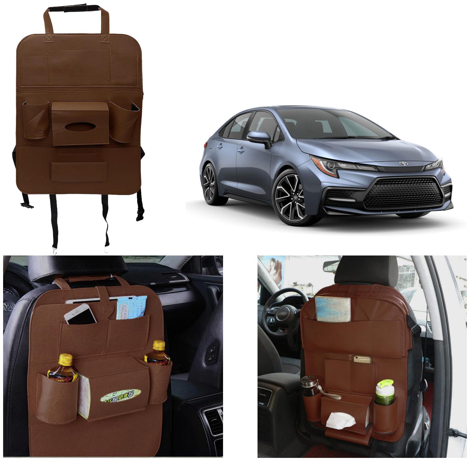 

Oshotto Car Backseat Storage Organizer Phone Holder Multi-Pocket for Bottles Tissue Boxes Kids Toy Storage and Great Travel Accessory Compatible with Toyota Corolla (Brown)