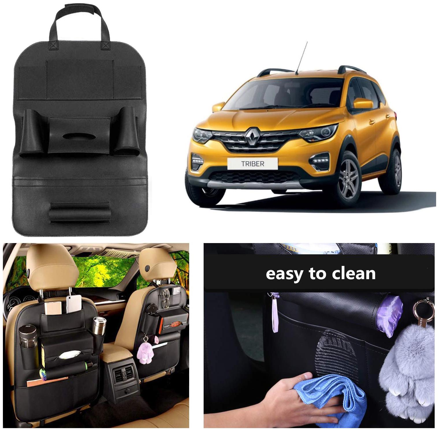 

Oshotto Car Backseat Storage Organizer Phone Holder Multi-Pocket for Bottles Tissue Boxes Kids Toy Storage and Great Travel Accessory Compatible with Renault Triber (Black)