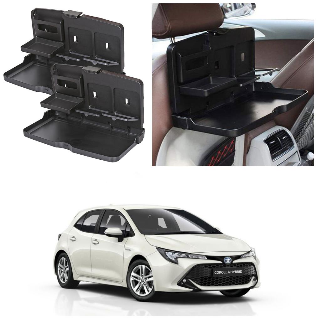 

Oshotto Car Backseat Food Travel Dining Meal Snaks Tray Cup Holder Compatible with Toyota Corolla (Black) - Set of 2