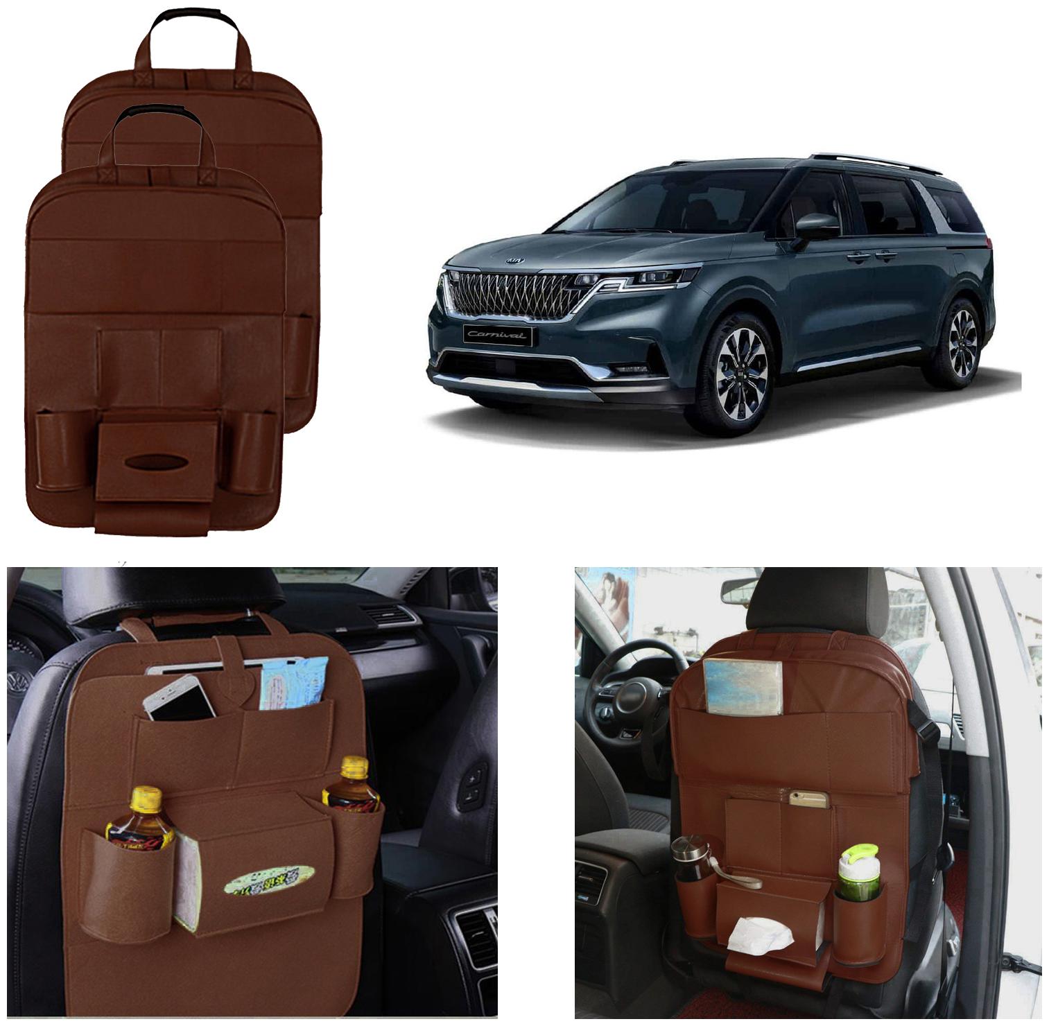 

Oshotto Car Backseat Storage Organizer Phone Holder Multi-Pocket for Bottles Tissue Boxes Kids Toy Storage and Great Travel Accessory Compatible with Kia Carnival (Set of 2) - Brown