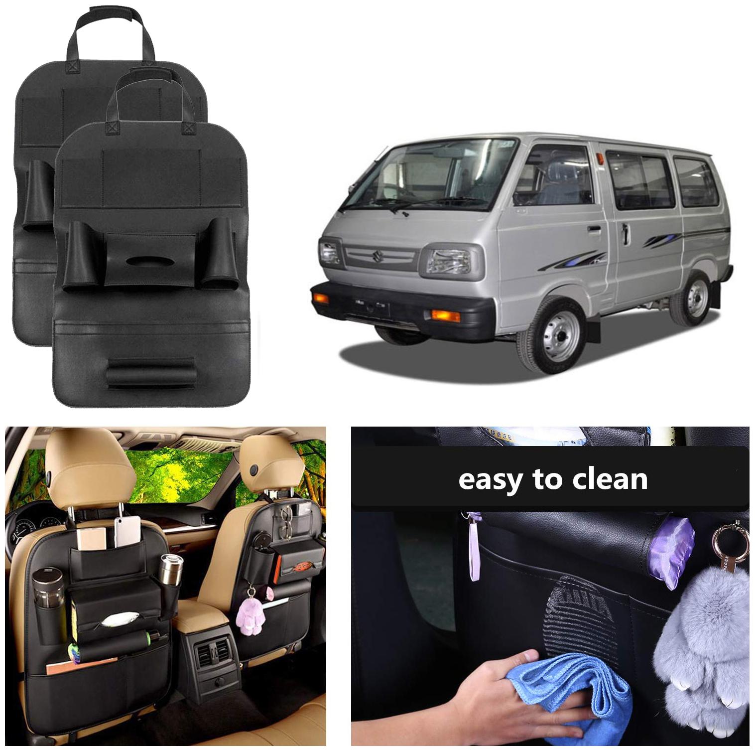 

Oshotto Car Backseat Storage Organizer Phone Holder MultiPocket for Bottles Tissue Boxes Kids Toy Storage and Great Travel Accessory Compatible with Maruti Suzuki Omni (Set of 2) Black