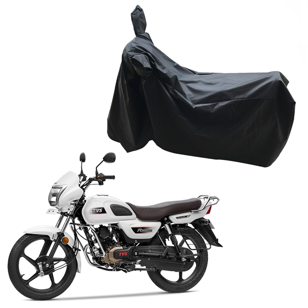 

Oshotto Dust and Water Proof Double Mirror Pocket Leatherite Bike Body Cover for TVS Radeon (Black)