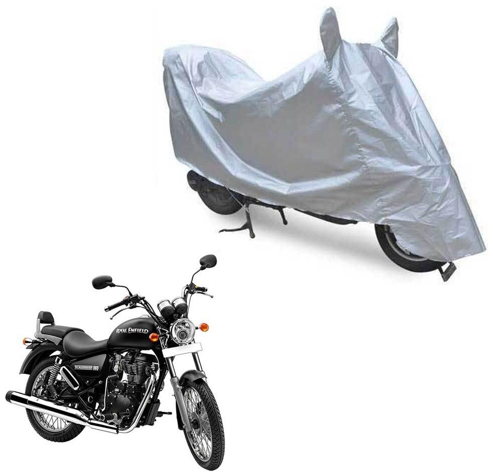 

Oshotto Dust Proof Water Resistant Double Mirror Pocket Silvertech Bike Body Cover Compatible with Royal Enfield Thunderbird 350 (Silver)