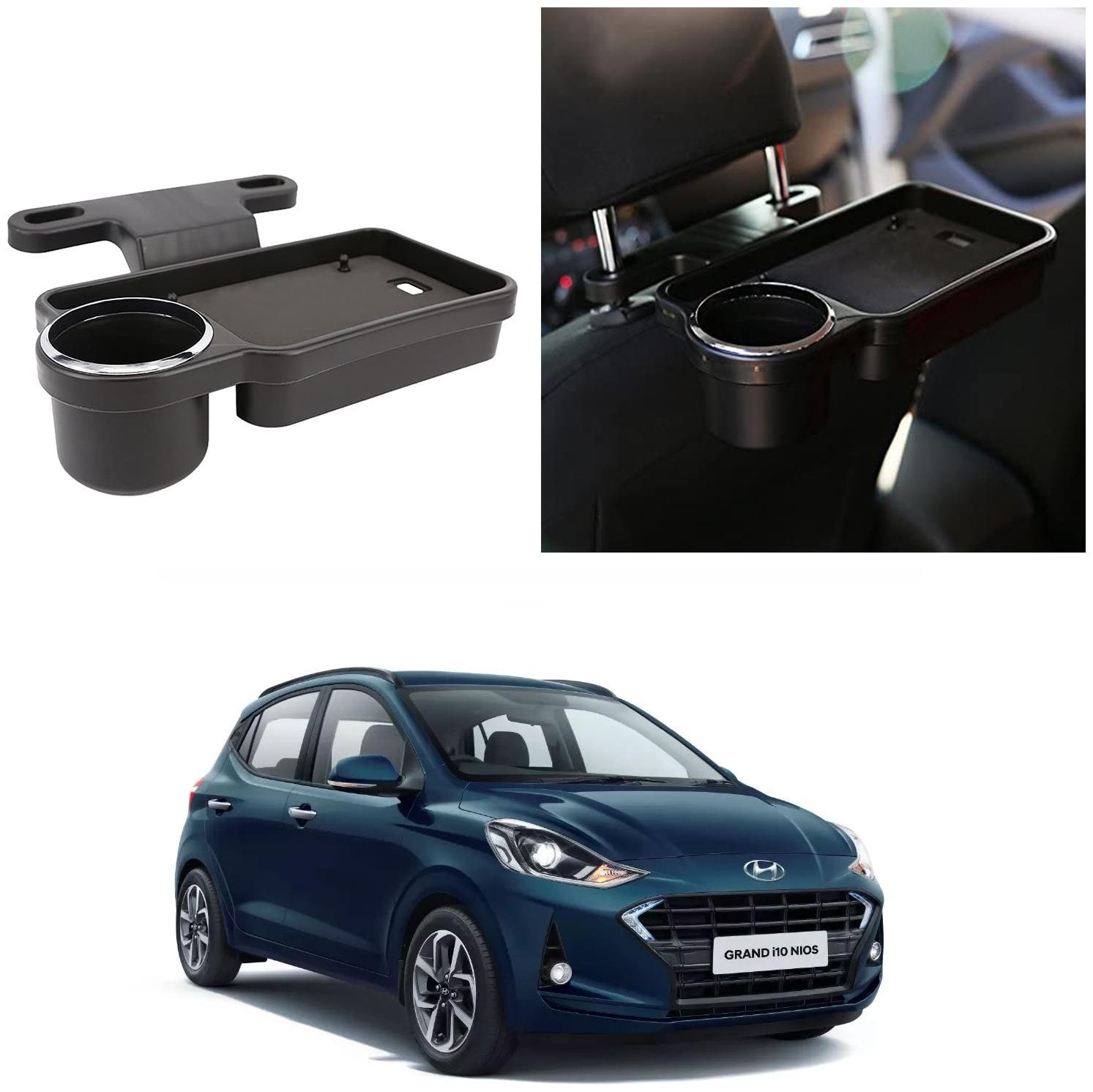 

Oshotto Foldable Car Auto Headrest Rear Back Seat Table Drink Food Cup Tray Holder Compatible with Hyundai i10 Grand Nios - Black