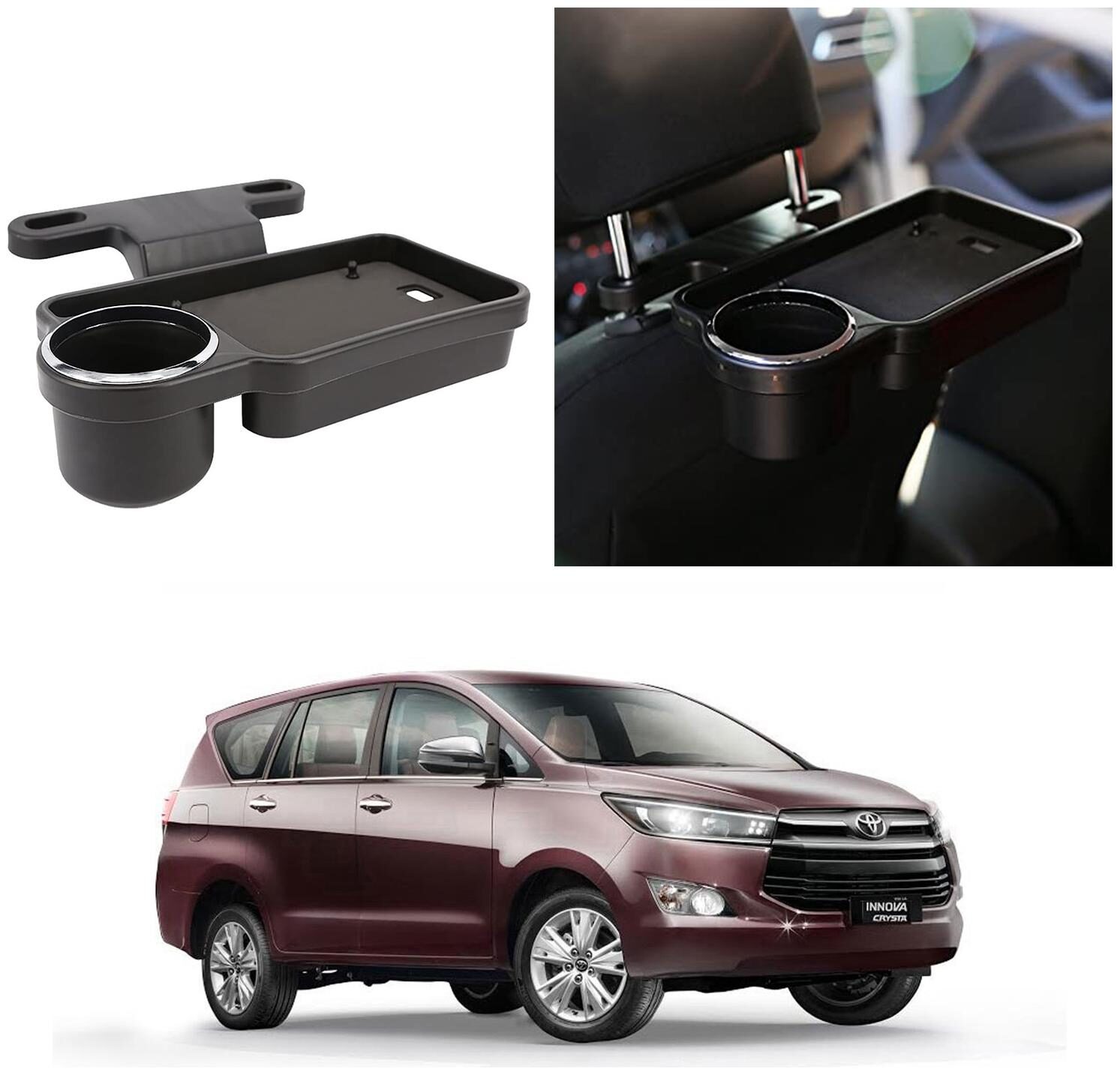 

Oshotto Foldable Car Auto Headrest Rear Back Seat Table Drink Food Cup Tray Holder Compatible with Toyota Innova - Black