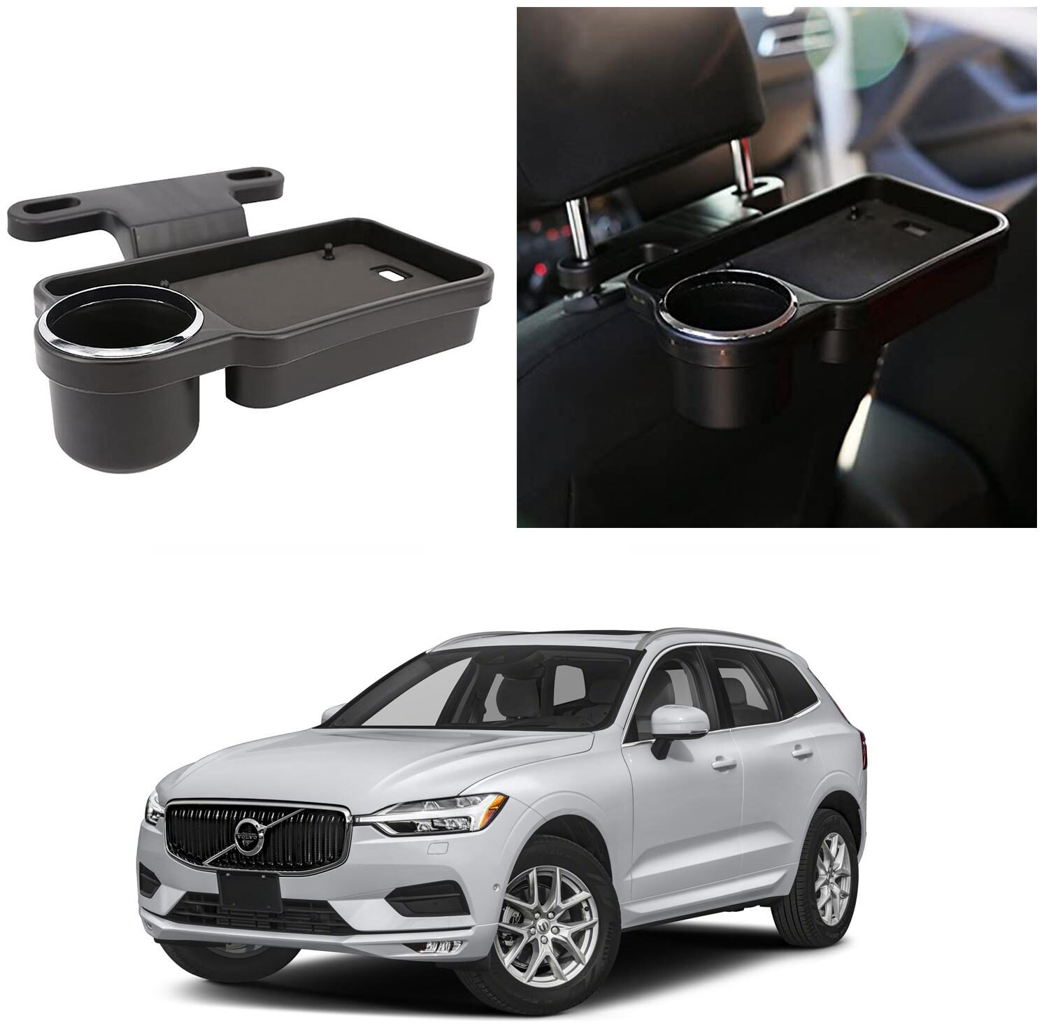 

Oshotto Foldable Car Auto Headrest Rear Back Seat Table Drink Food Cup Tray Holder Compatible with Volvo XC60 - Black