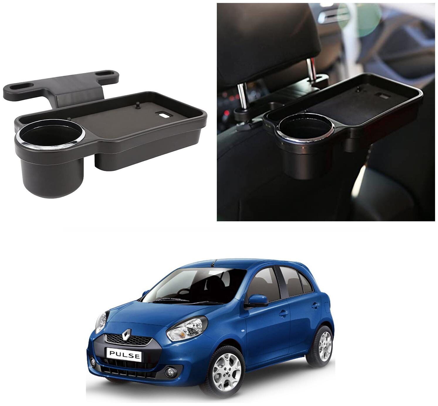 

Oshotto Foldable Car Auto Headrest Rear Back Seat Table Drink Food Cup Tray Holder Compatible with Renault Pulse - Black