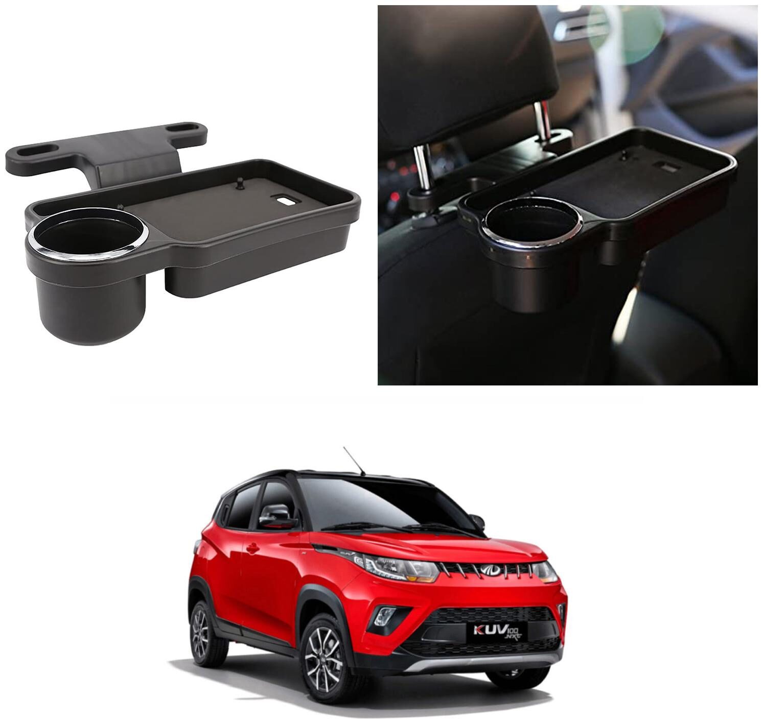 

Oshotto Foldable Car Auto Headrest Rear Back Seat Table Drink Food Cup Tray Holder Compatible with Mahindra Kuv-100 - Black