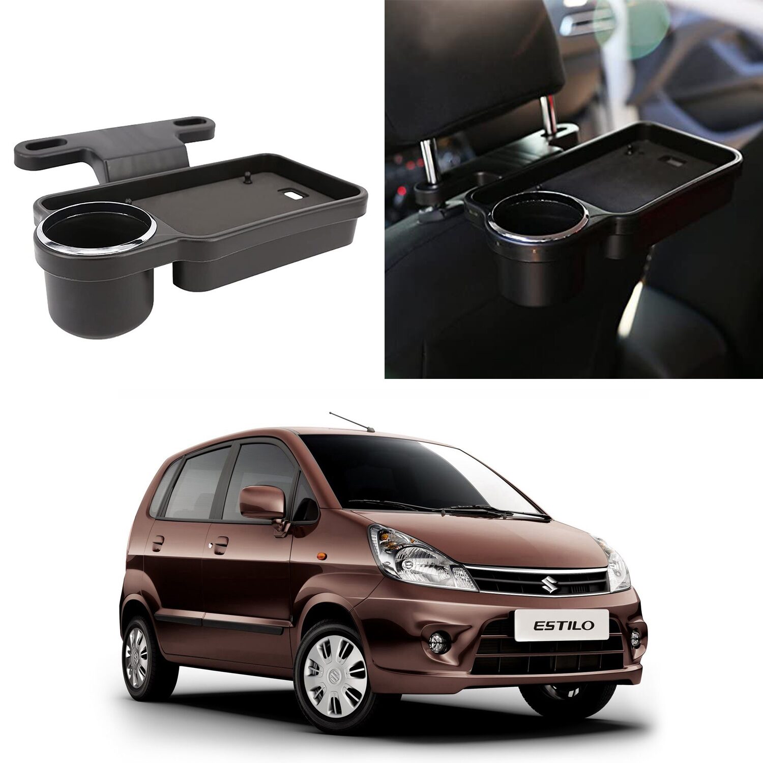 

Oshotto Foldable Car Auto Headrest Rear Back Seat Table Drink Food Cup Tray Holder Compatible with Maruti Suzuki Zen Estilo - Black