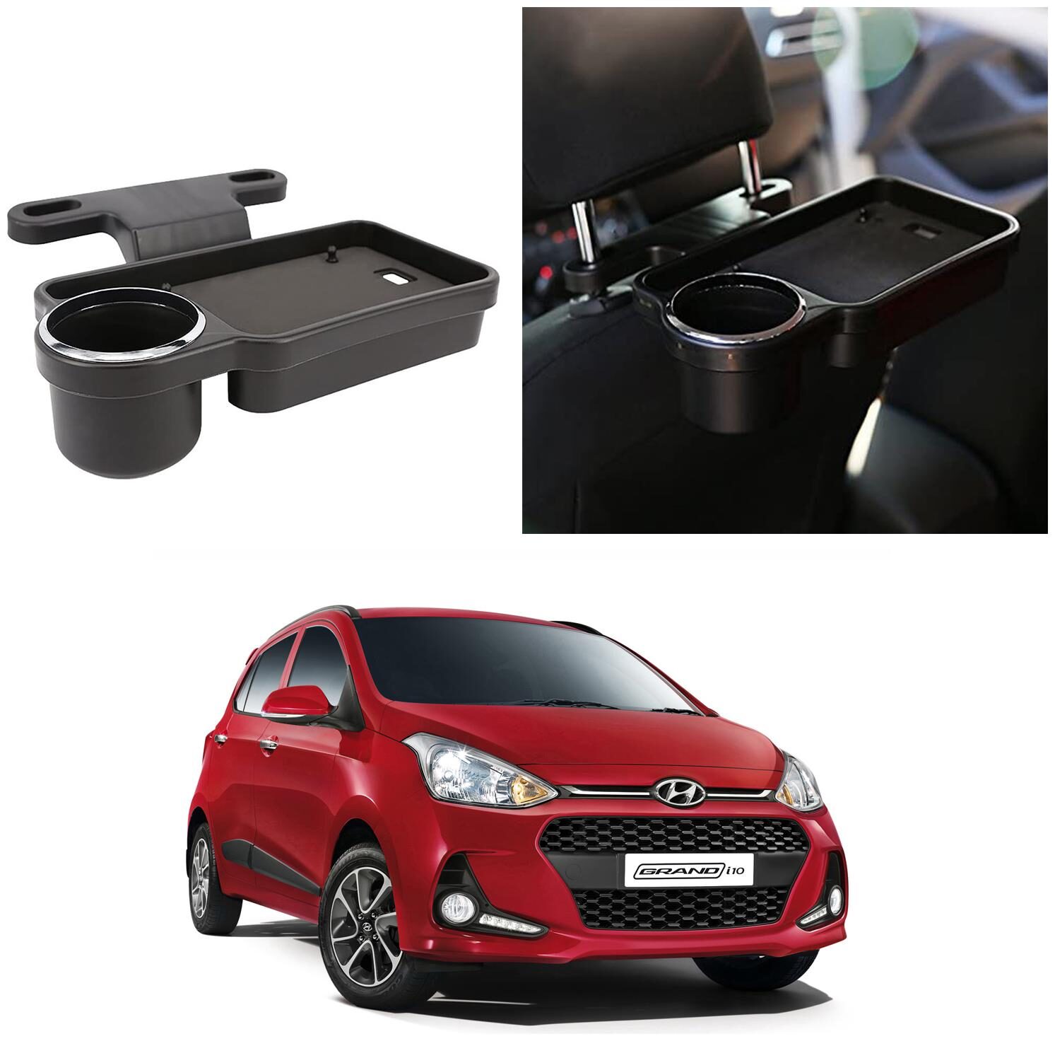 

Oshotto Foldable Car Auto Headrest Rear Back Seat Table Drink Food Cup Tray Holder Compatible with Hyundai i10 Grand - Black