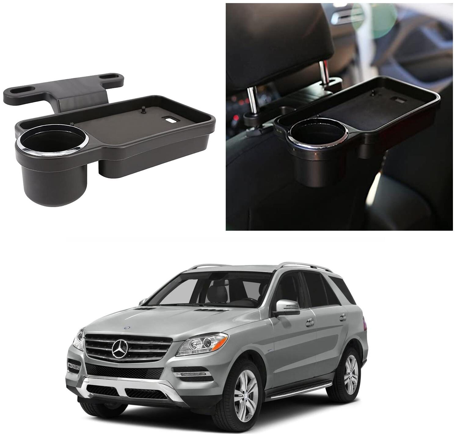

Oshotto Foldable Car Auto Headrest Rear Back Seat Table Drink Food Cup Tray Holder Compatible with Mercedes-Benz Ml 250 350 - Black