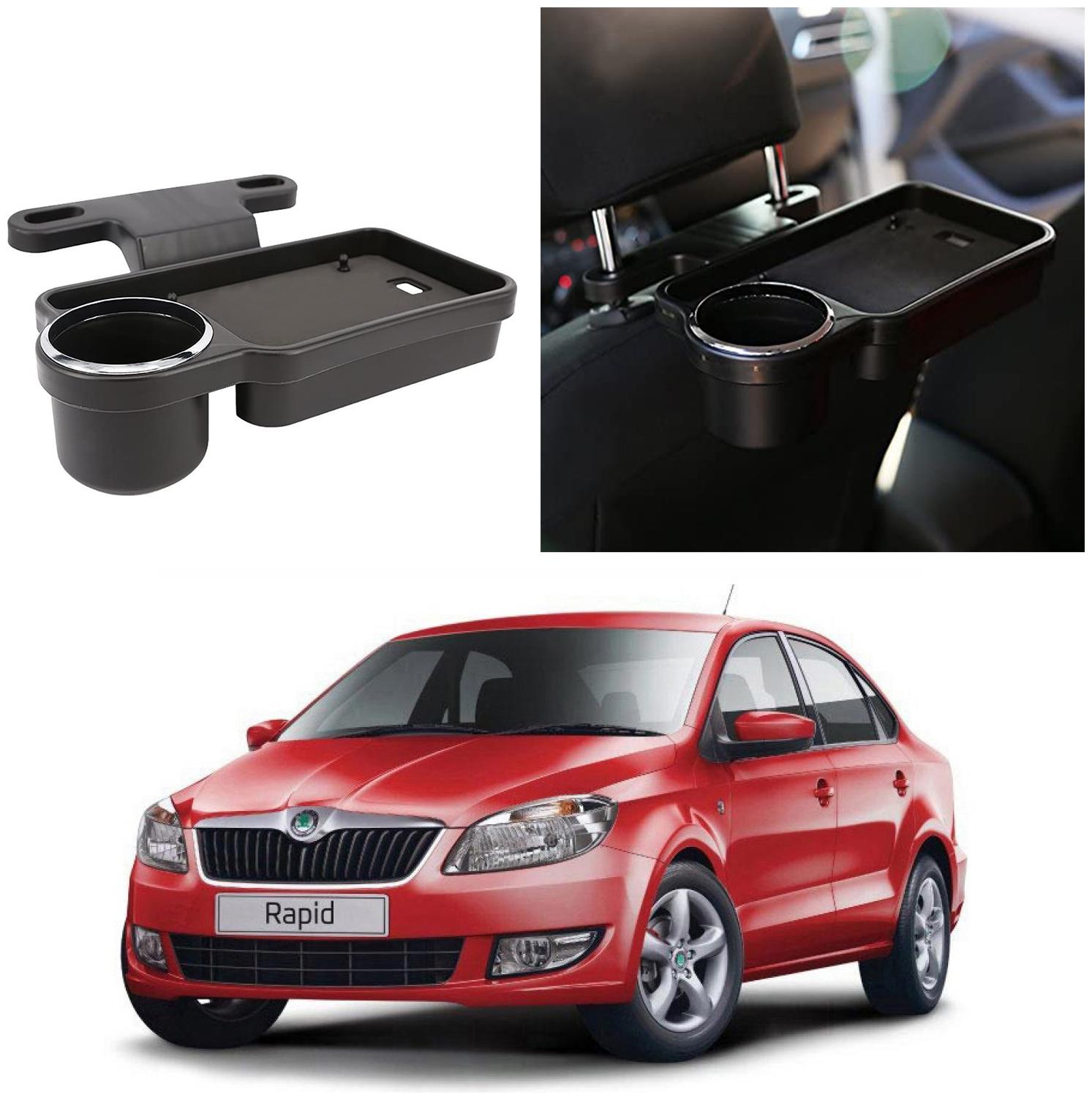 

Oshotto Foldable Car Auto Headrest Rear Back Seat Table Drink Food Cup Tray Holder Compatible with Skoda Rapid - Black