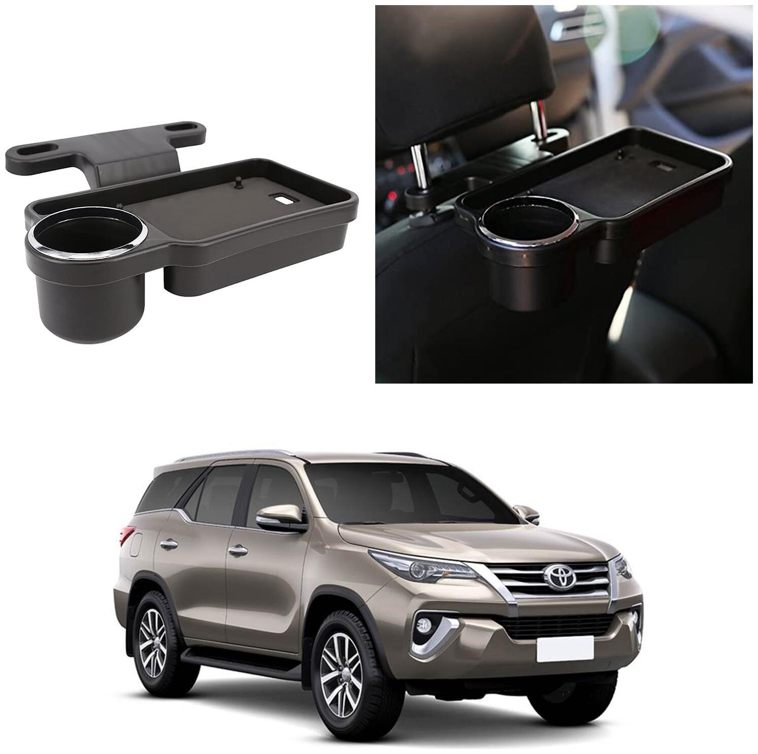 

Oshotto Foldable Car Auto Headrest Rear Back Seat Table Drink Food Cup Tray Holder Compatible with Toyota Urban Cruiser - Black