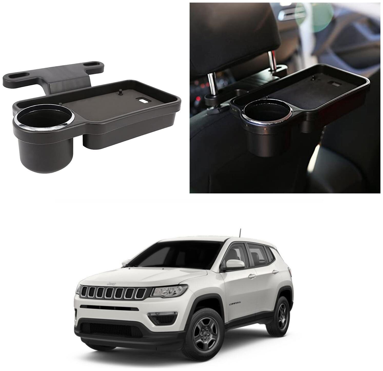 

Oshotto Foldable Car Auto Headrest Rear Back Seat Table Drink Food Cup Tray Holder Compatible with Jeep Compass - Black