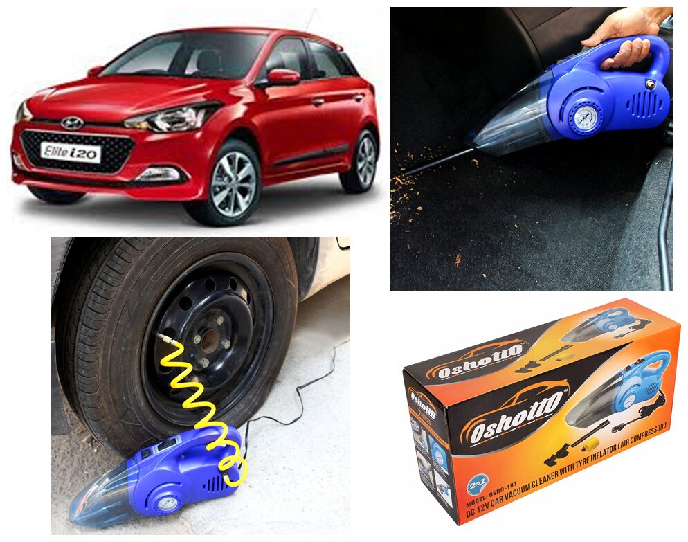 

Oshotto 100W Heavy Duty Car Vacuum Cleaner Cum 120W Heavy Duty Air Compressor Tyre Inflator (2 in 1) For HYUNDAI I-20