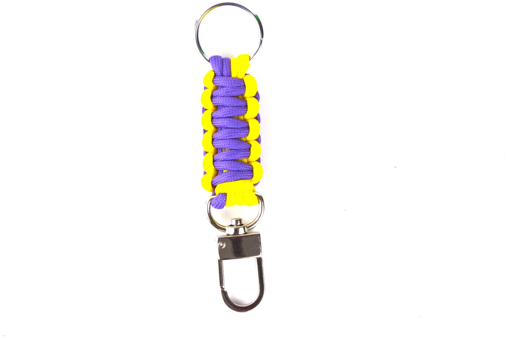 

Paracord 550 Best Survival Cobra keychain with Carabiner for Camping Hiking Outdoor Activities yellow blue