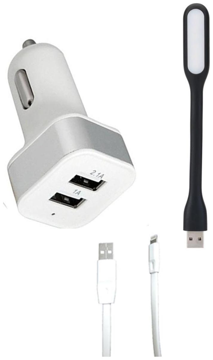 

Pihu G Combo Of Dual Usb Car Charger For All Cars With Portable Led Light And Data Cable