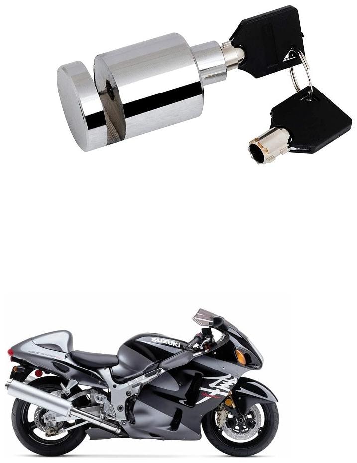 

Qiisx Heavy Duty Disc Brake Lock Anti Theft Stainless Steel 7mm Pin Wheel Locking Security Lock for Bike and Motorcycle (Chrome) Suzuki GSX R1300 Hayabusa