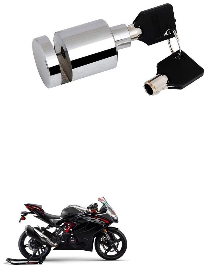

Qiisx Heavy Duty Disc Brake Lock Anti Theft Stainless Steel 7mm Pin Wheel Locking Security Lock for Bike and Motorcycle (Chrome) TVS Apache RR 310