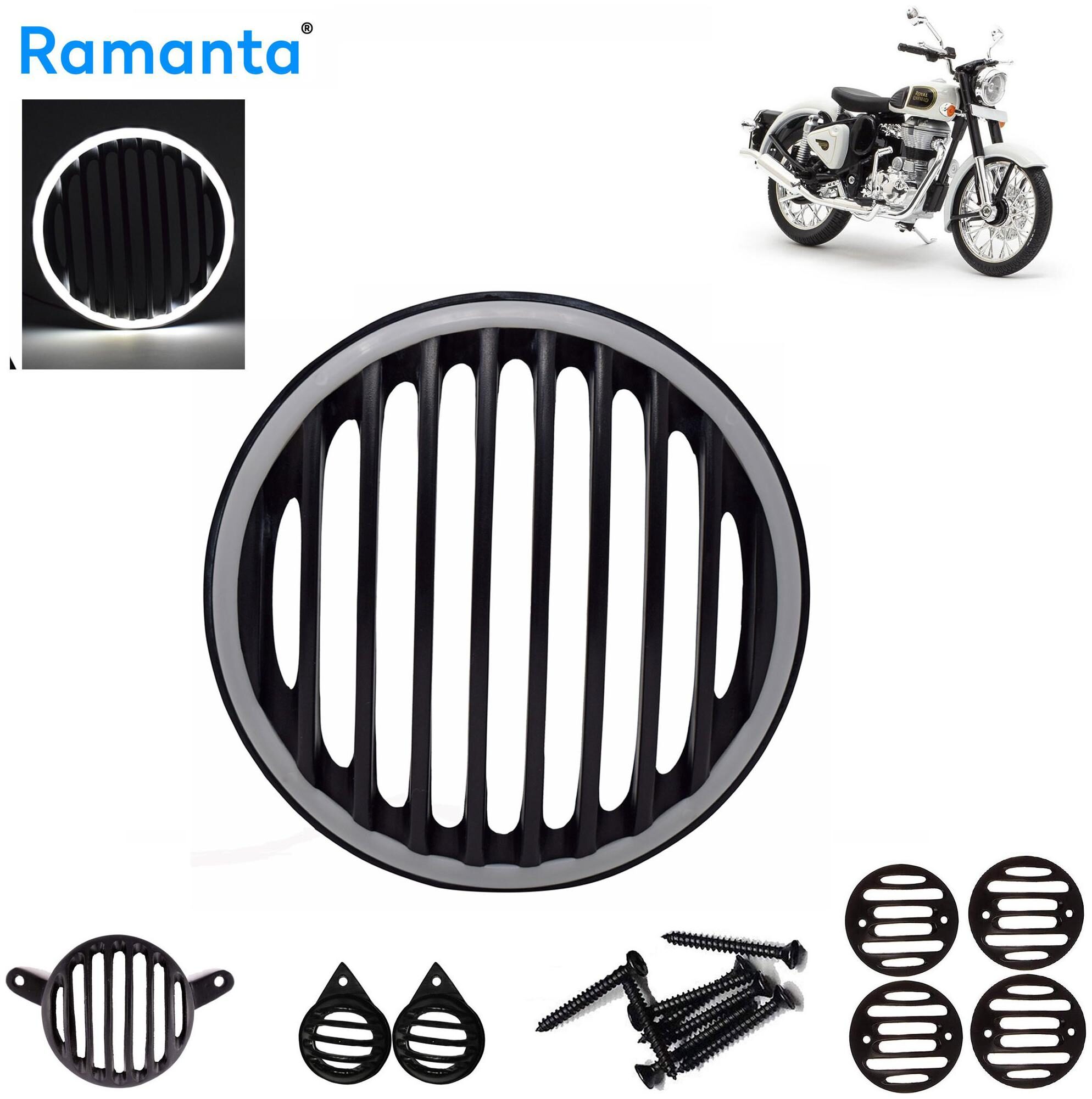 

Ramanta 1 Set Blue Led Plastic Grill for Roy Enf Bike Headlight Grill (Black)