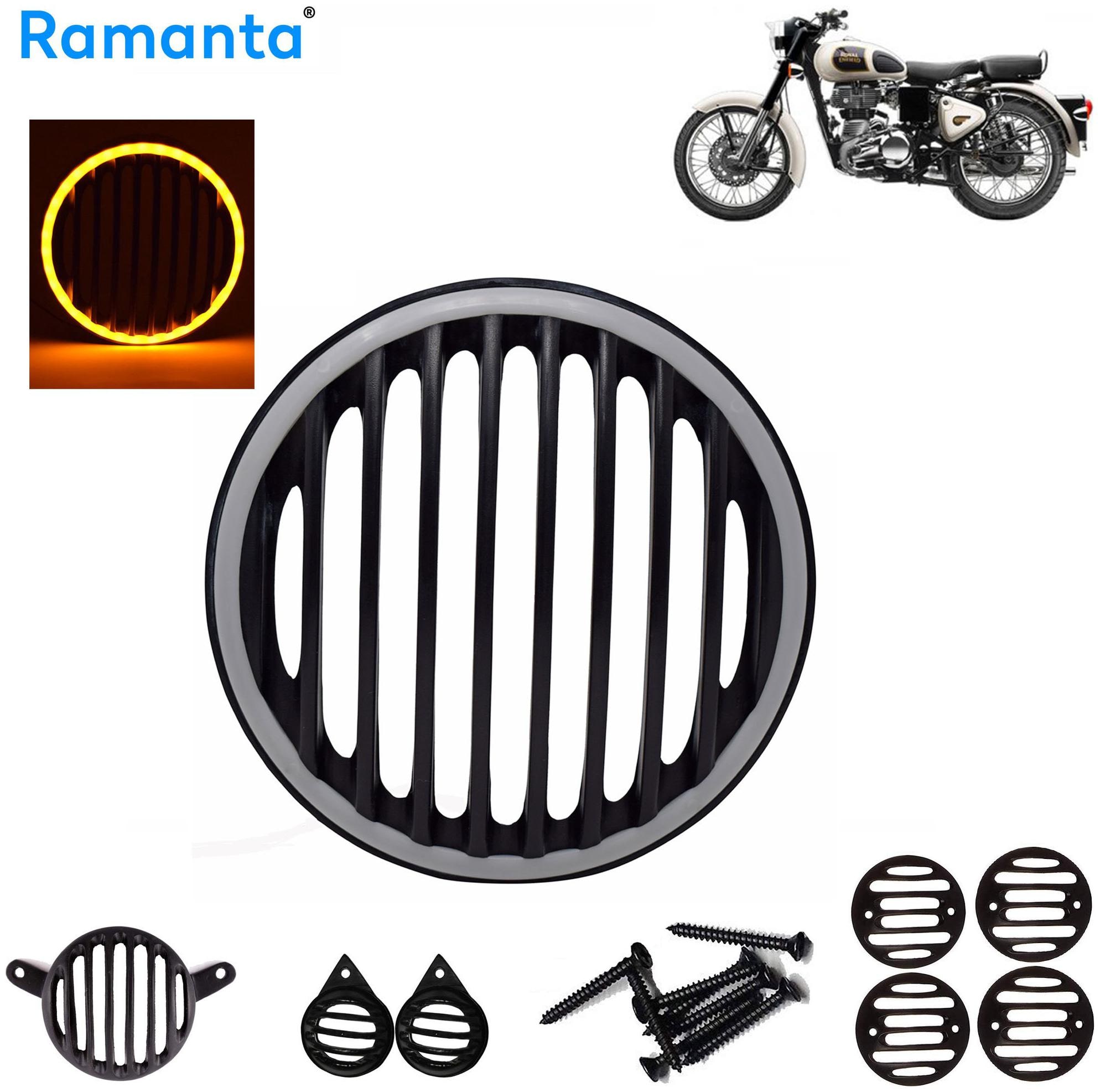 

Ramanta 1 Set Yellow Led Plastic Grill for Roy Enf Classic 350 Classic 500 Bike Bike Headlight Grill (Black)