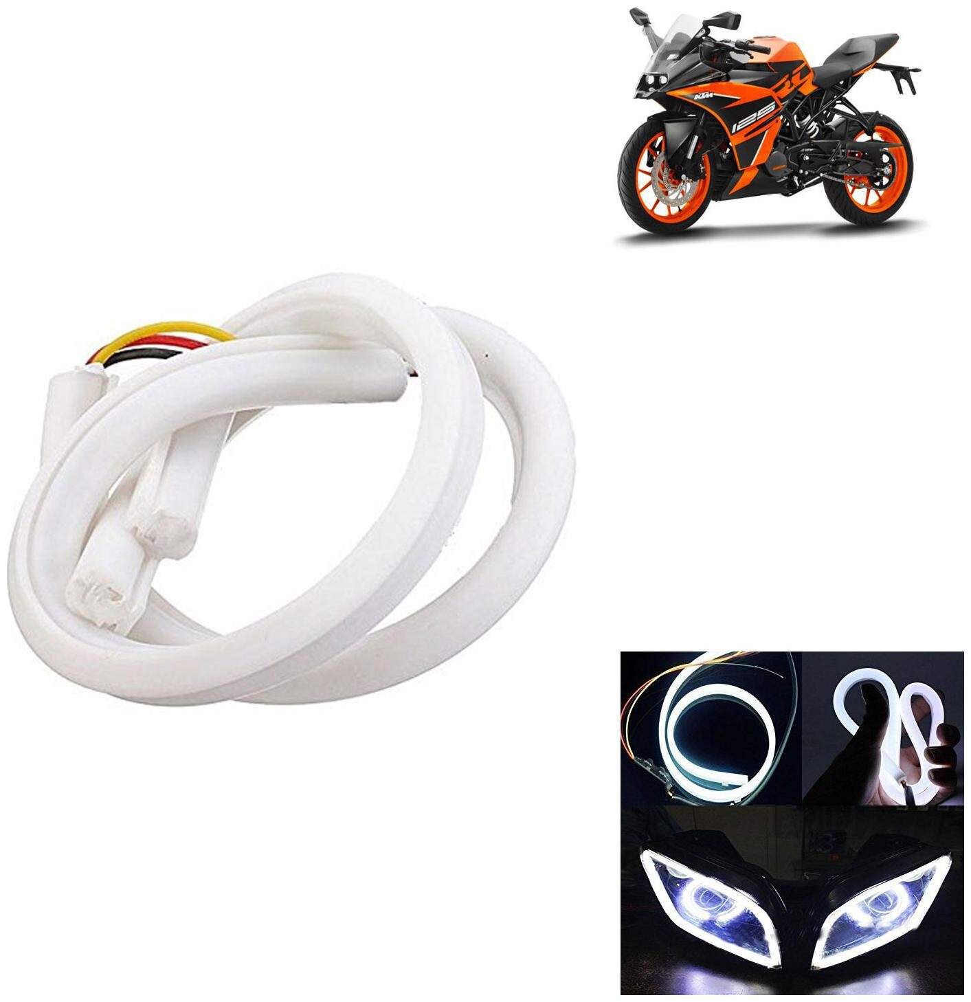 

Ramanta Flexible 30Cm Bike Headlight Neon White Led Drl Tube Light for Bike 1 pc Professional Installation Required