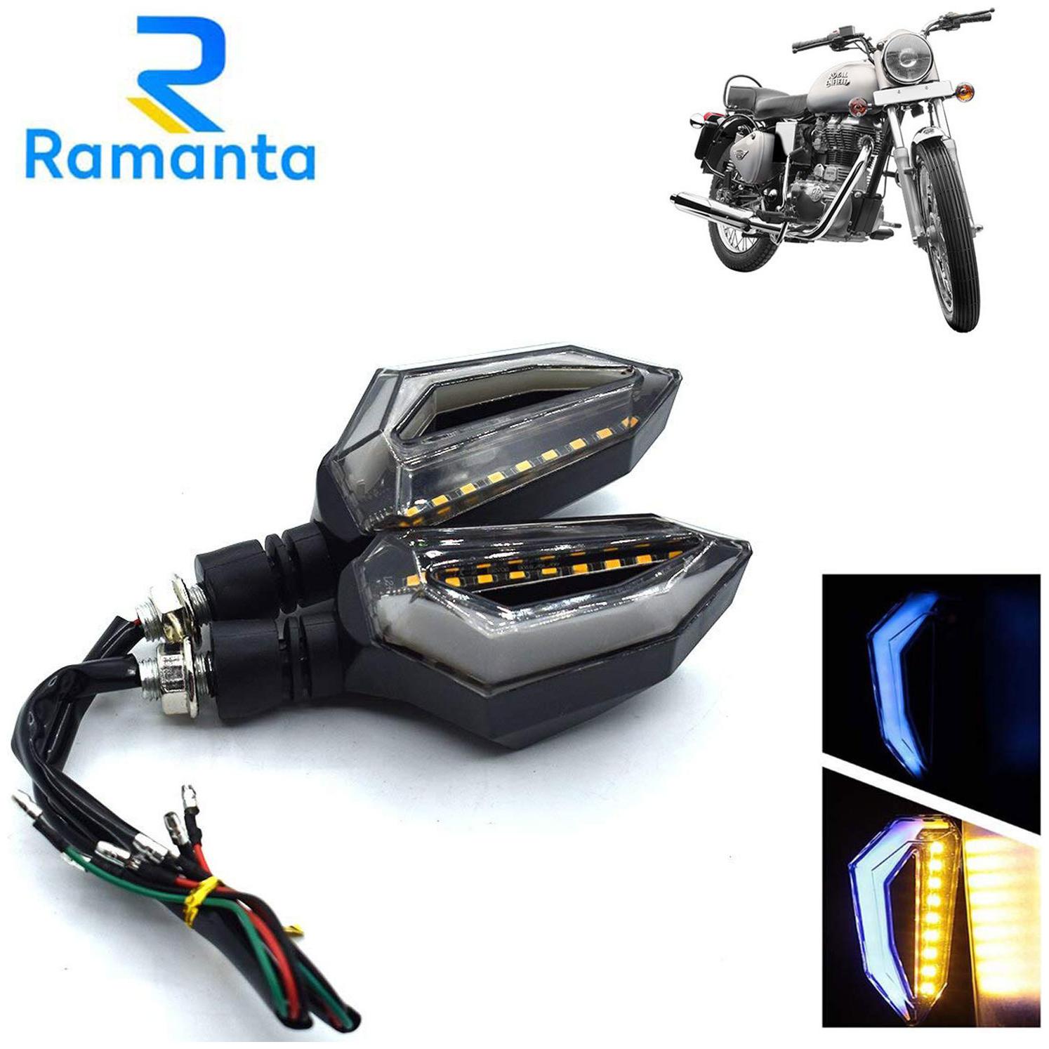 

Ramanta Front Rear LED Indicator Light for Royal Enfield Universal For Bike (Blue Yellow)