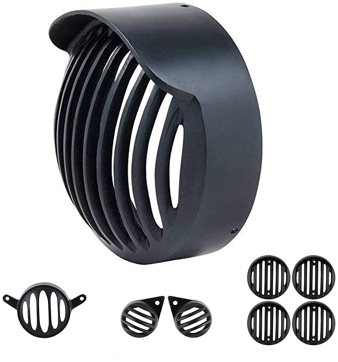 

Ramanta Plastic Cap Complete Grill Set for Royal Enfield Classic 350 500 - Set of 8 Bike Headlight Grill (Black)