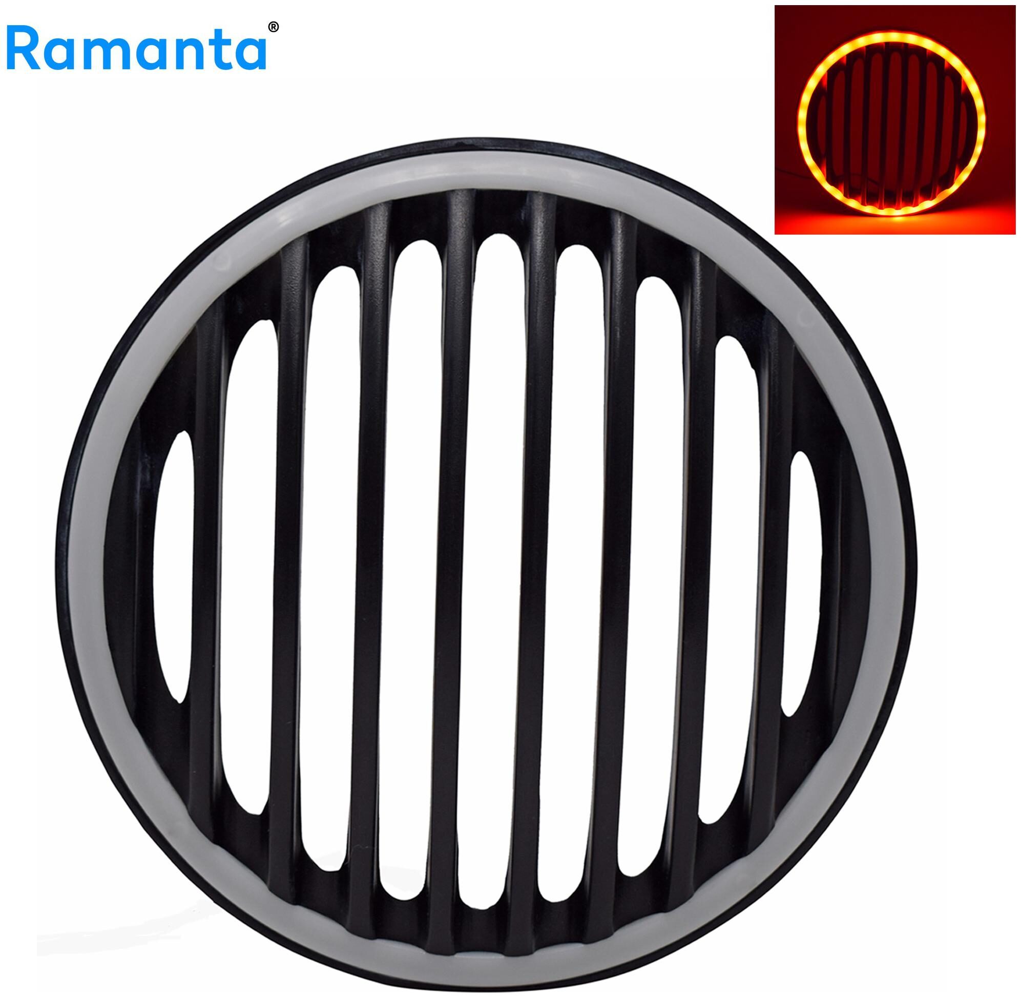 

Ramanta Red Led Plastic Grill Royal Enfield Bike Bike Headlight Grill (Black)