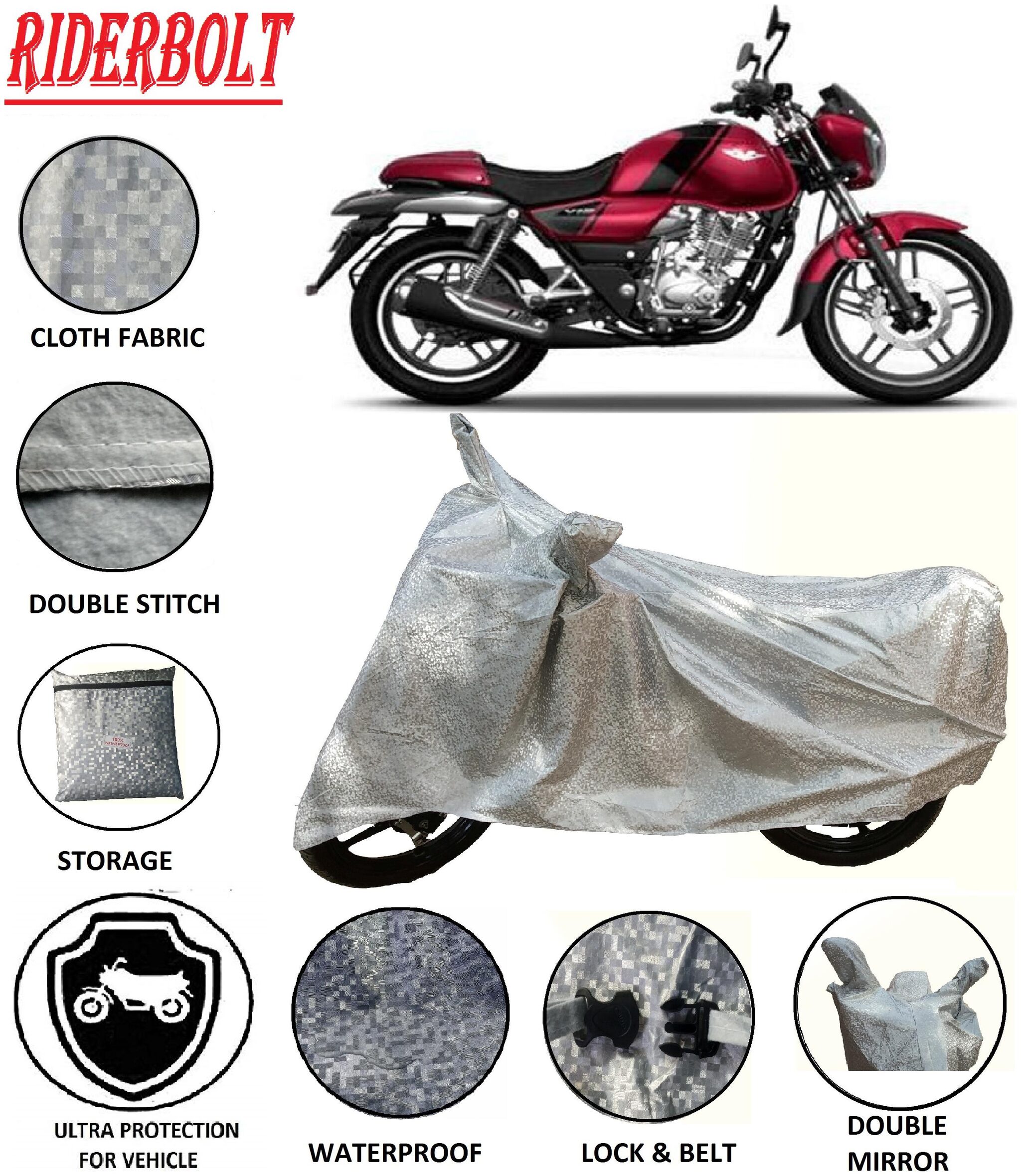 

RIDERBOLT Water-Proof Bajaj V12 Body Cover(Double Pocket Octane)