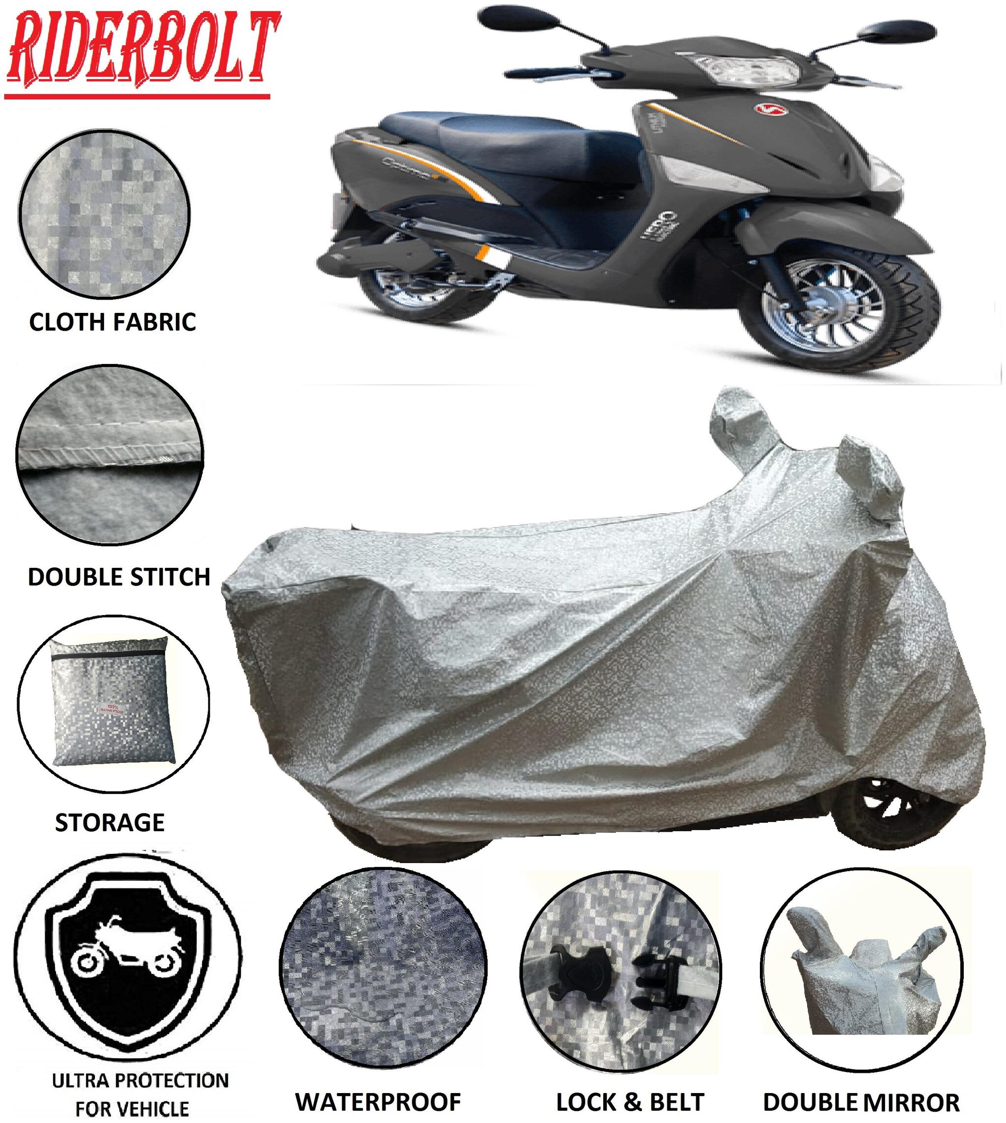 

RIDERBOLT Water-Proof Hero Electric Optima Body Cover(Double Pocket Octane)