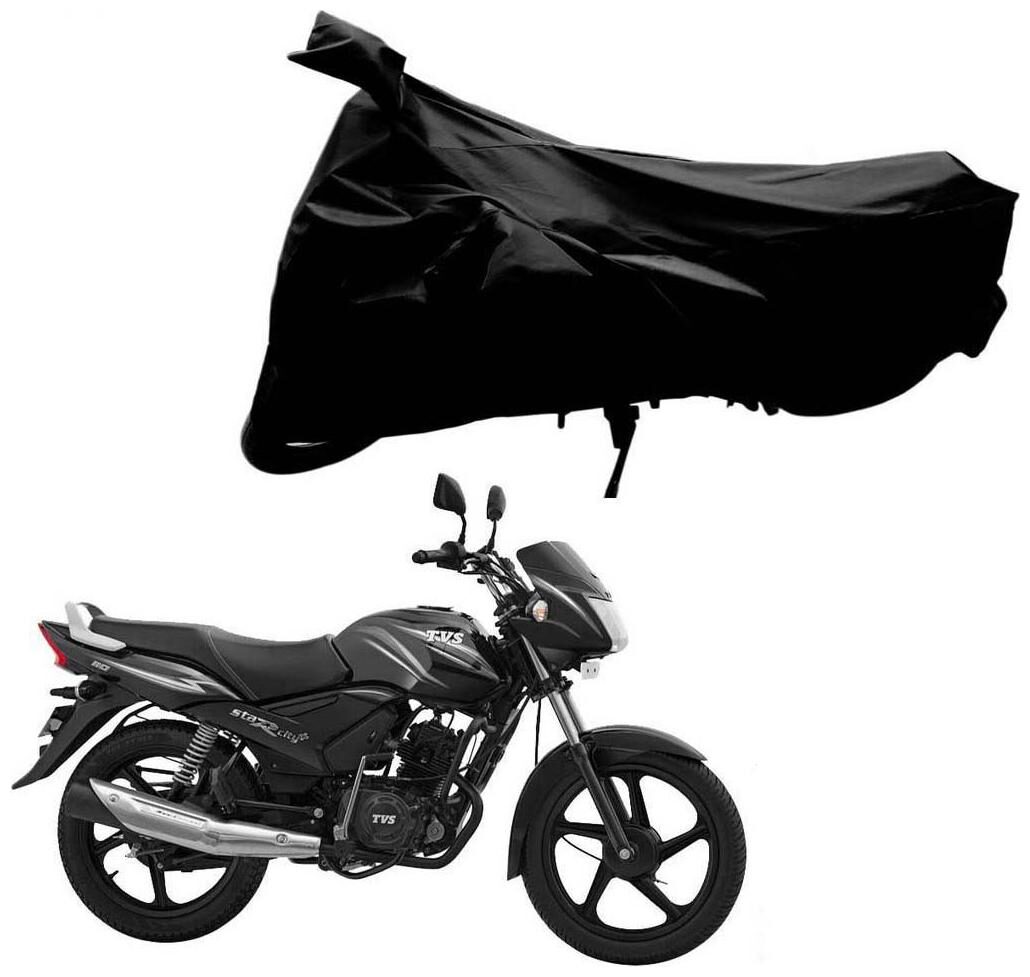 

Riderscart 100 Water Proof Black 190 T Tafta Imported Fabric Two Wheeler Bike Cover With Anti Uv Protection With Anti Theft Lock Holes Buckles For Tvs Star City With Warranty