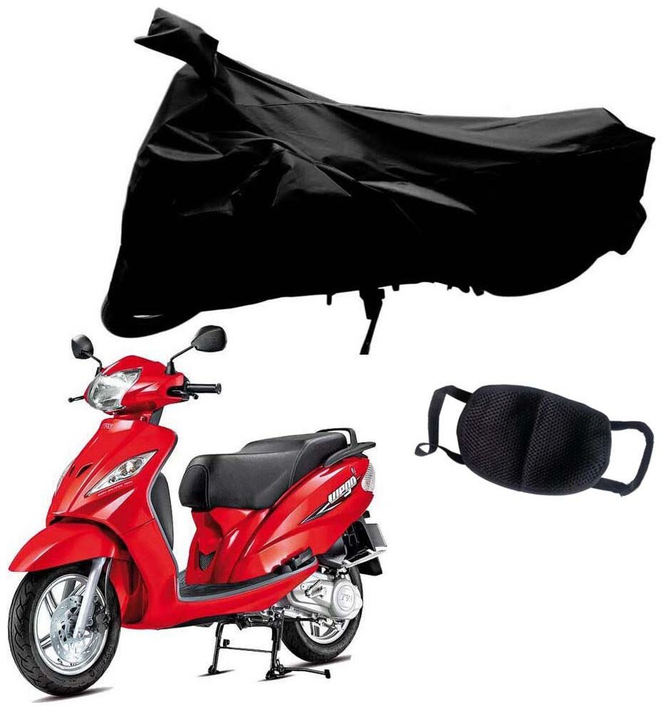 

Riderscart Black T 190 Two Wheeler Bike Cover With Unisex Cotton Anti Pollution Mask For Tvs Wego
