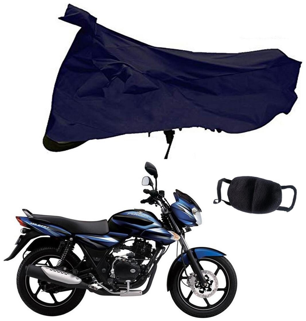 

Riderscart Blue T 190 Two Wheeler Bike Cover With Unisex Cotton Anti Pollution Mask For Bajaj Discover 100