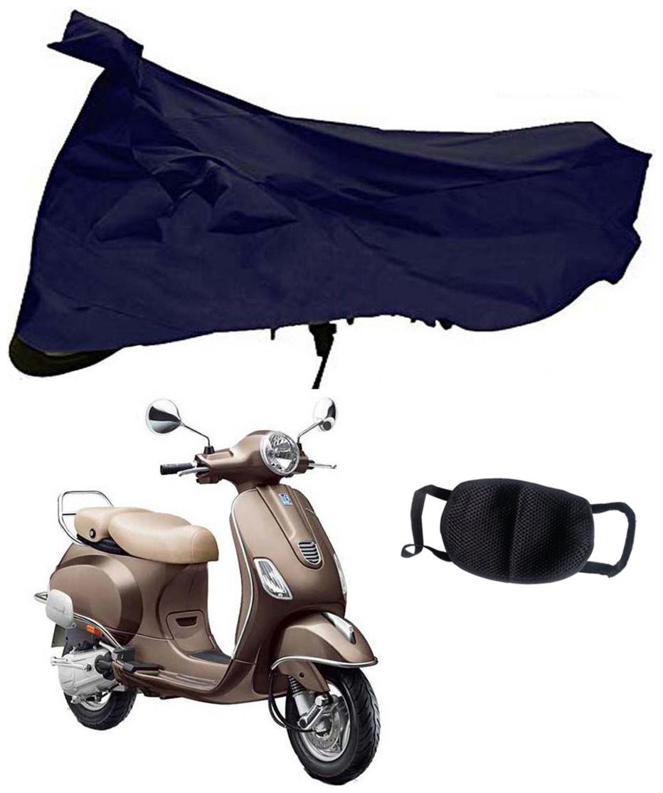 

Riderscart Blue T 190 Two Wheeler Bike Cover With Unisex Cotton Anti Pollution Mask For Piaggio Vespa