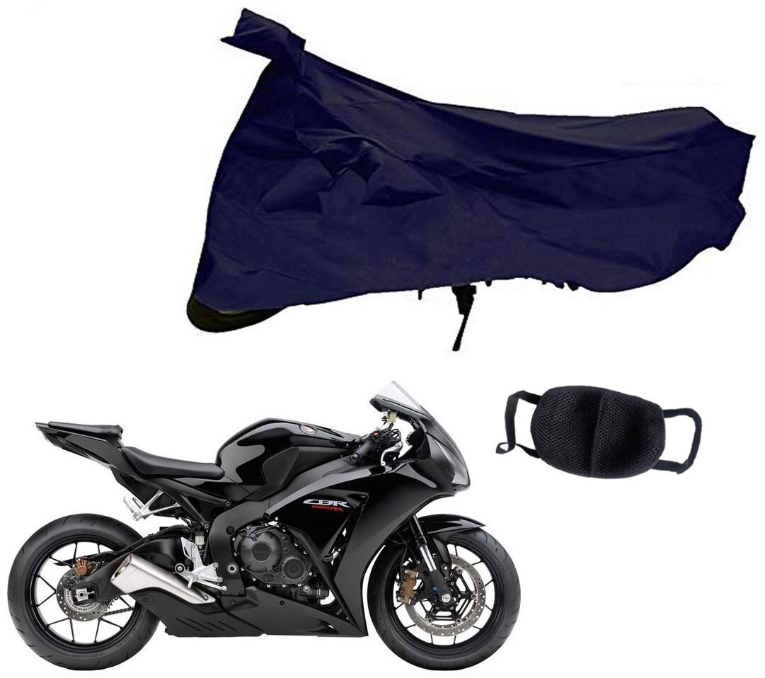

Riderscart Blue T 190 Two Wheeler Bike Cover With Unisex Cotton Anti Pollution Mask For Honda CBR 1000