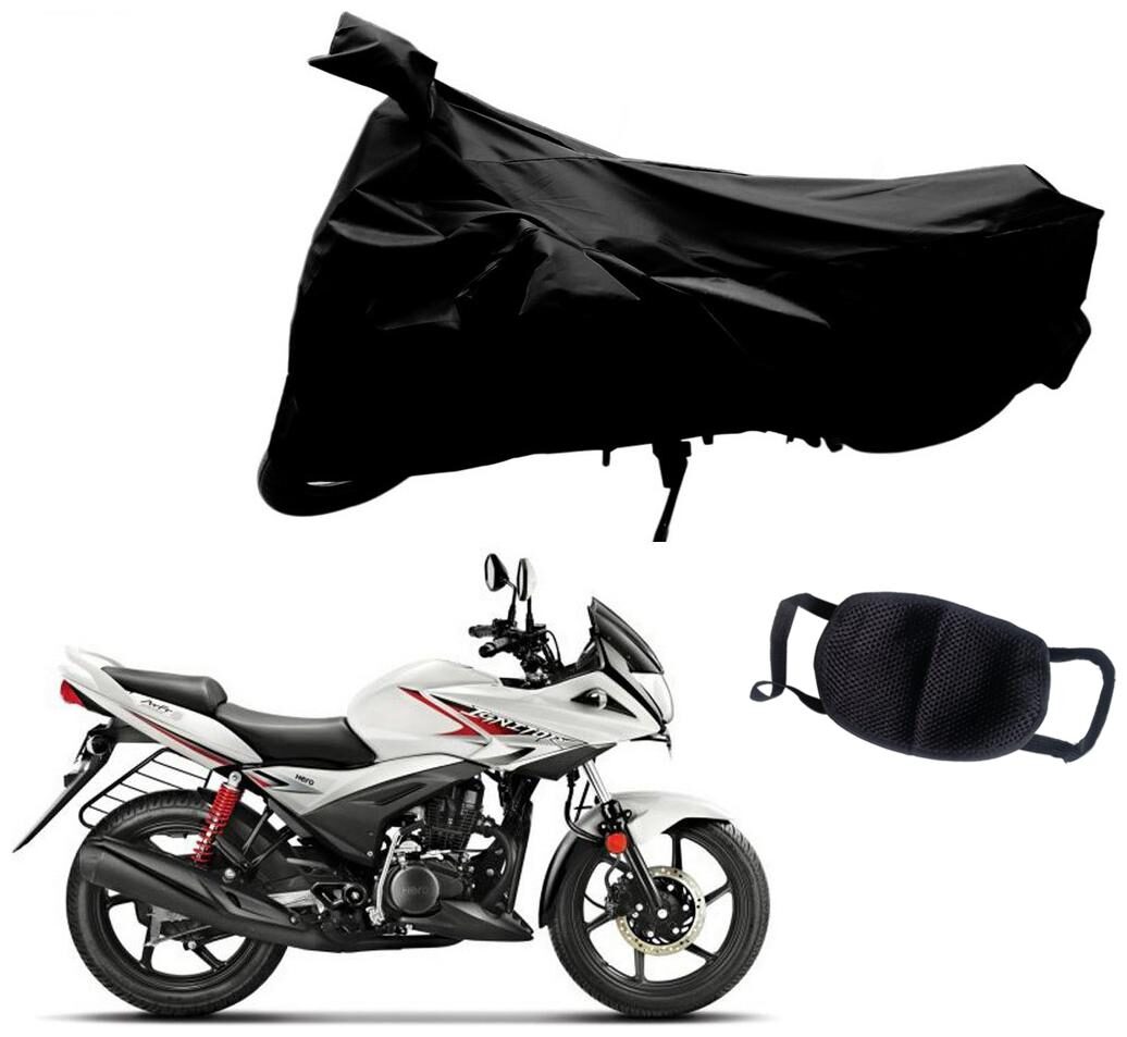 

Riderscart Black T 190 Two Wheeler Bike Cover With Unisex Cotton Anti Pollution Mask For Hero Ignitor