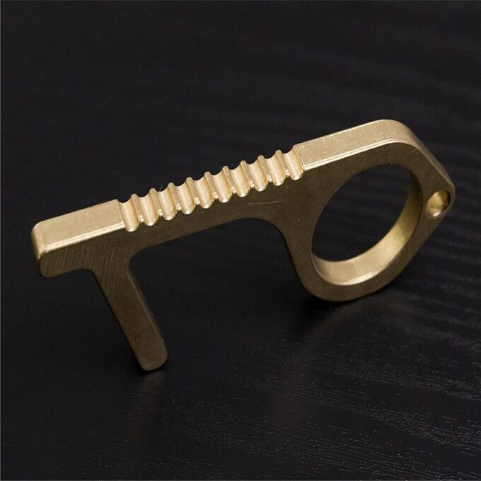 

Roeid No Touch Antimicrobial Hand Tool Brass Door Opener C-SafeKey(Golden)