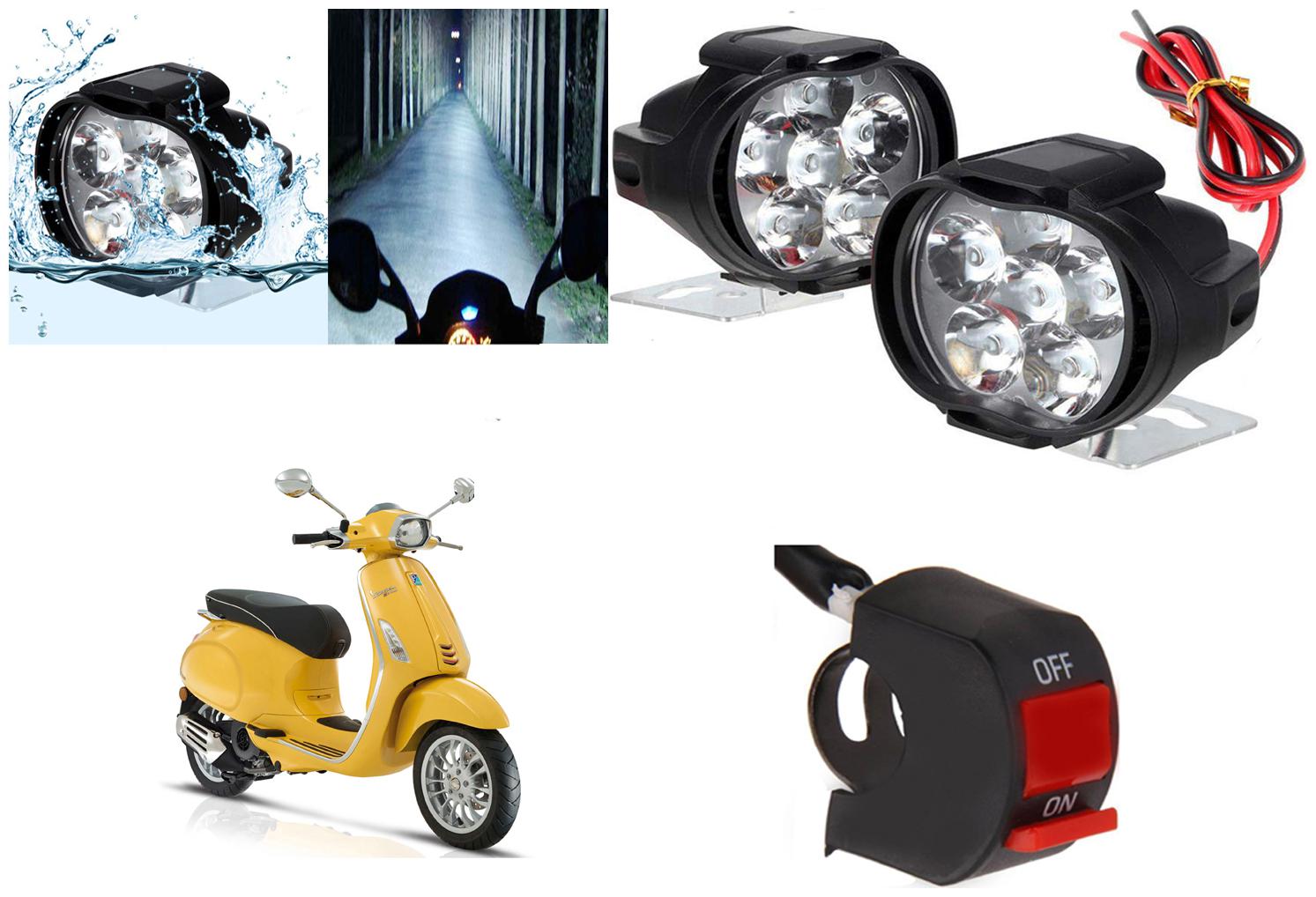 

SHOP4U 6 LED Shilon Fog Light Head Lamp for Piaggio Vespa Elegante 150 (Set of 2 Free On Off Switch)