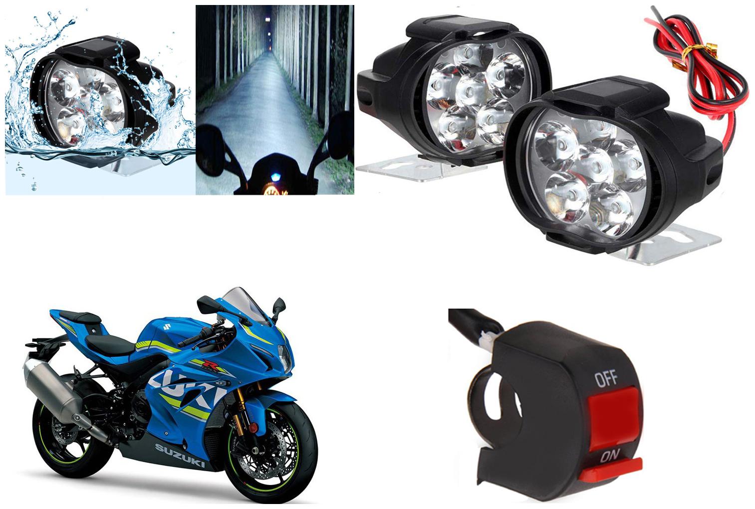 

SHOP4U 6 LED Shilon Fog Light Head Lamp for Suzuki GSX R1000 (Set of 2 Free On Off Switch)