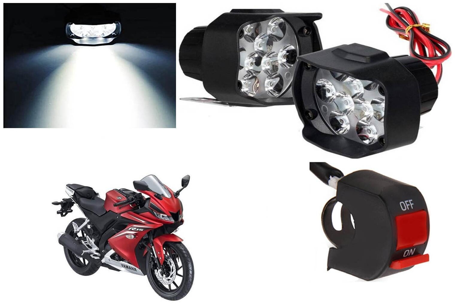 

SHOP4U 9 LED Fog Light Head Lamp for Yamaha YZF R15 V3 (Set of 2 Free On Off Switch)