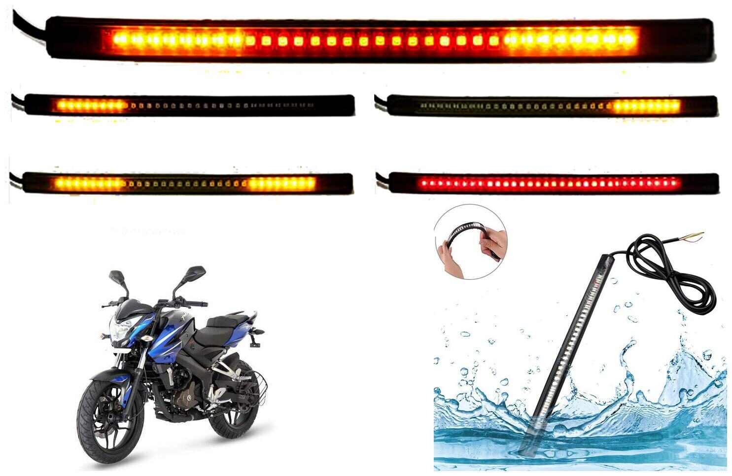 

SHOP4U Brake Stop Turn Signal 48 SMD Flexible LED Strip Tail Light for Bajaj Pulsar NS 200